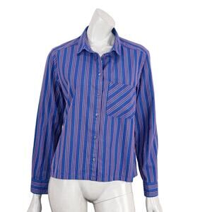 XiRENA Button up Shirt in Blue red Embroidered stripe size Small